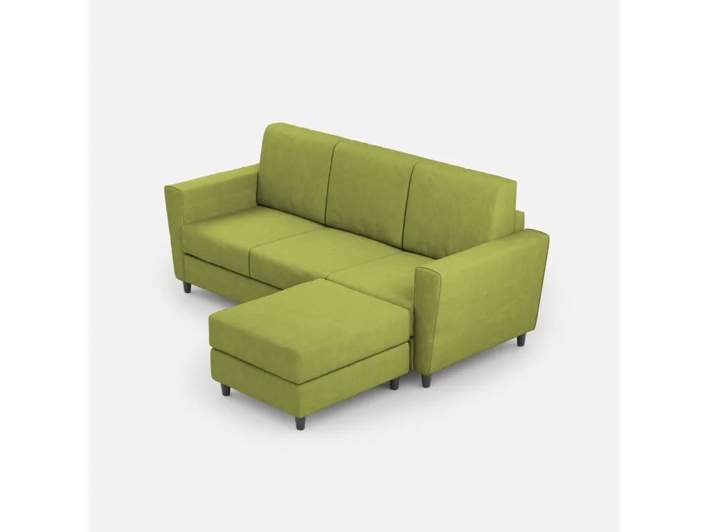 Sofá Patriciabaezcasa 3 plazas (tres plazas de 60 cm) puf dimensiones exteriores L.212 P.155 color verde