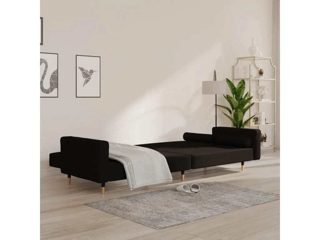 Sofá cama de 2 plazas con dos almohadas terciopelo negro