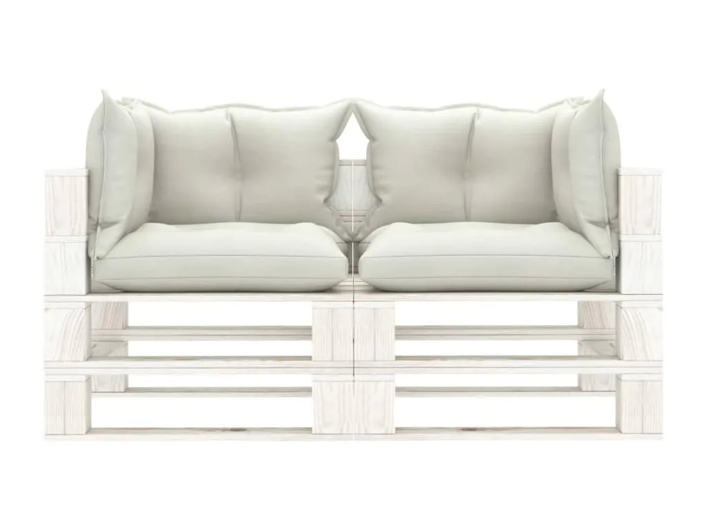 Sofá de palets de 2 plazas para jardín Boverdeco con cojines beige