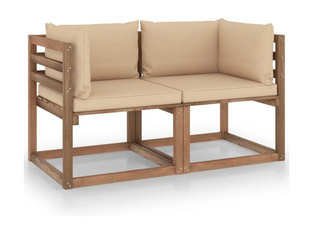 Sofá de jardín de palets de 2 plazas con cojines beige UQXI66436