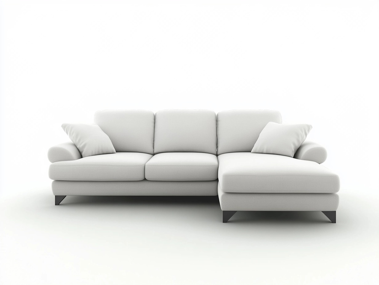 Sofá chaise longue de 275 cm estilo moderno para sala tapizado en tela color blanco estructura de madera ideal para relajación y espacios familiares