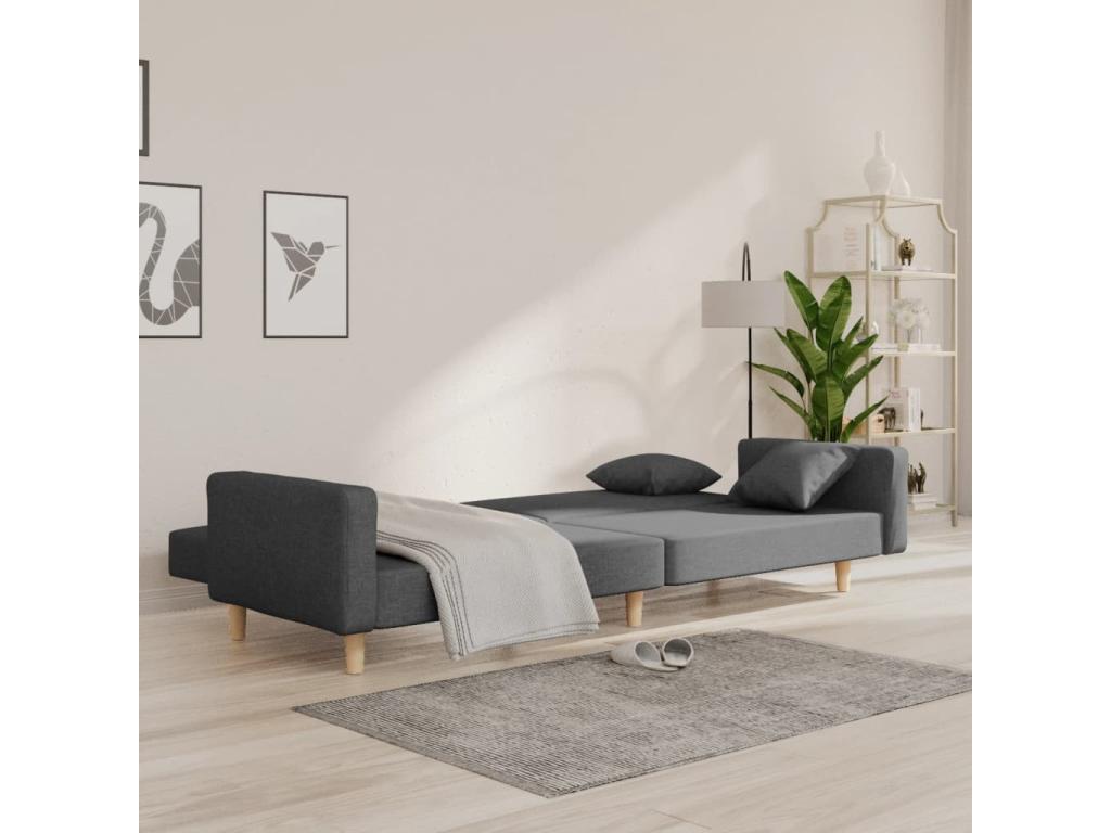 Sofá cama de 2 plazas con dos almohadas tela gris claro