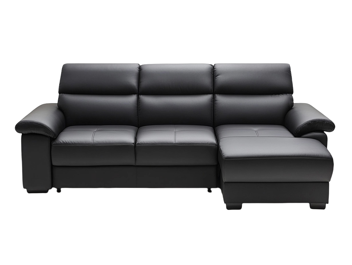 Sofá moderno en piel sintética negro 230x85x90 cm ideal para sala de estar con chaise longue muy cómodo ea4113364