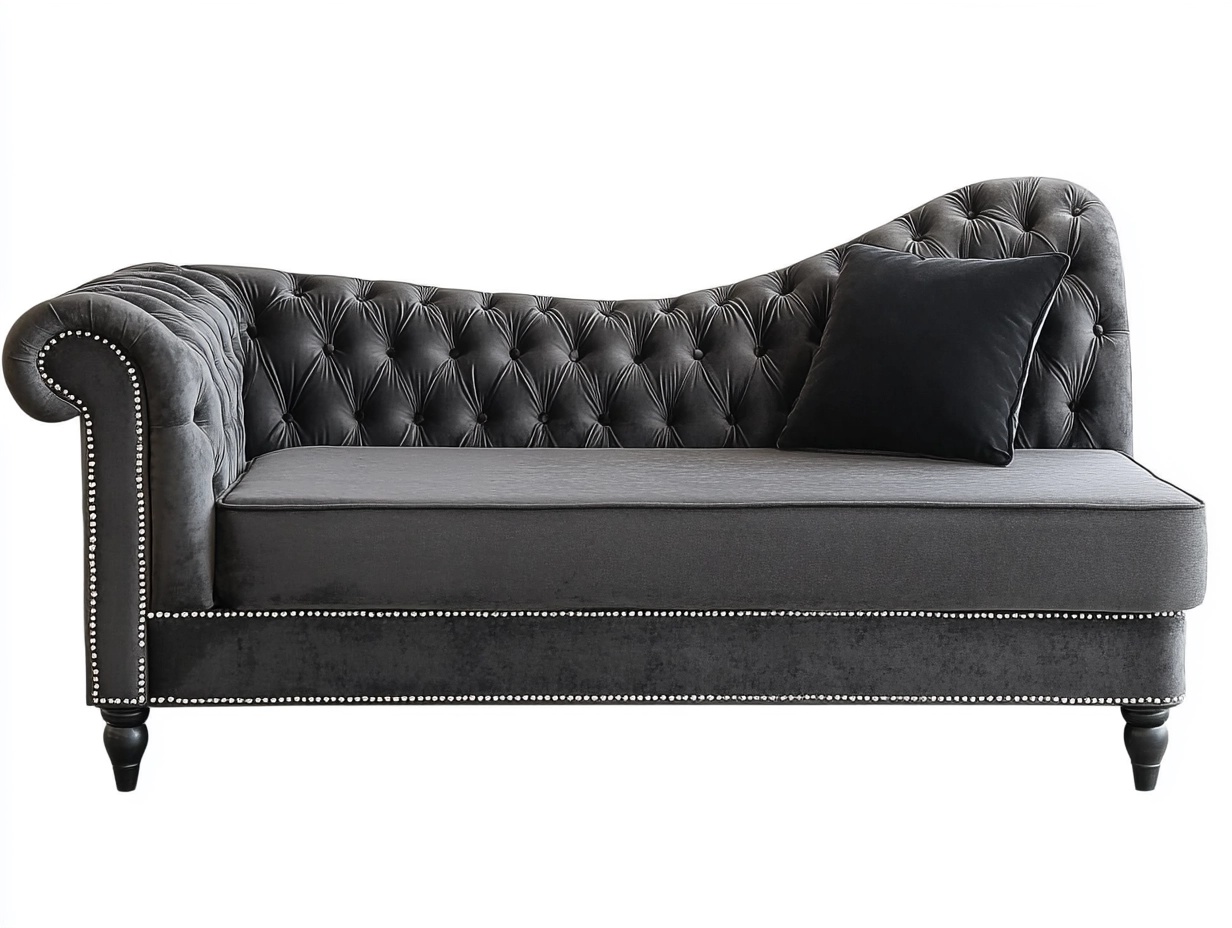 Sofá Chaise Longue de terciopelo gris oscuro estilo clásico para sala de estar 180x75x85cm con apoyabrazos y cojín decorativo bz3813227