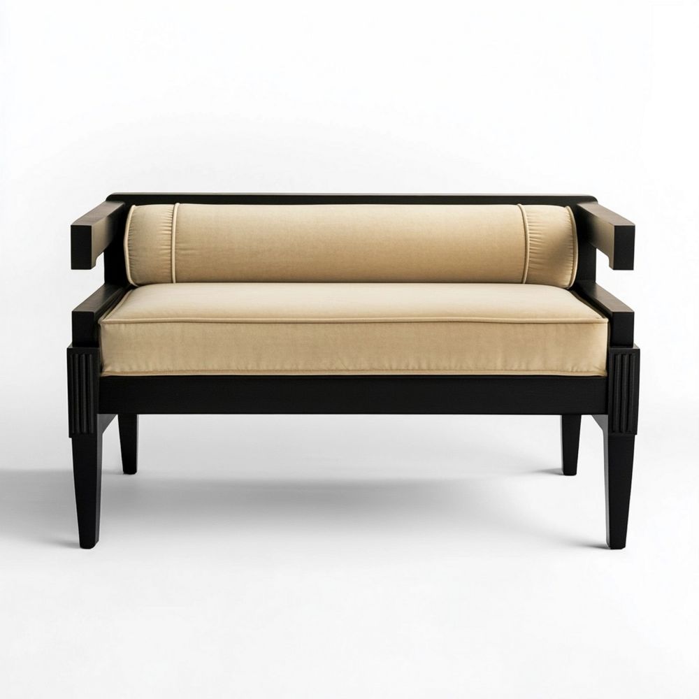 Sofá Beige/Negro Dos Plazas Contemporáneo Madera y Tela