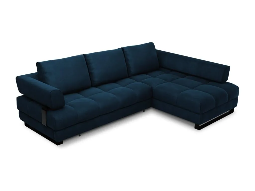 Decocasaes - Sofá cama esquinero derecho con baúl de almacenaje Decocasaes 5 plazas de terciopelo azul Decocasaes - 272x173x89cm 87725xiof