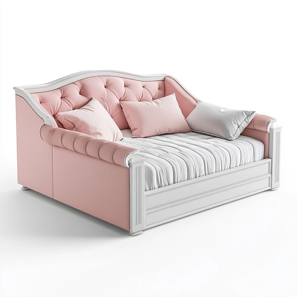 Sofá Cama 3 Plazas Algodón Rosa Madera de Pino 200 cm