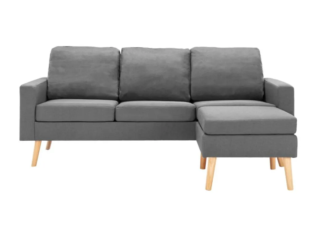 Sofá de 3 plazas con reposapiés de tela gris claro oduk64763