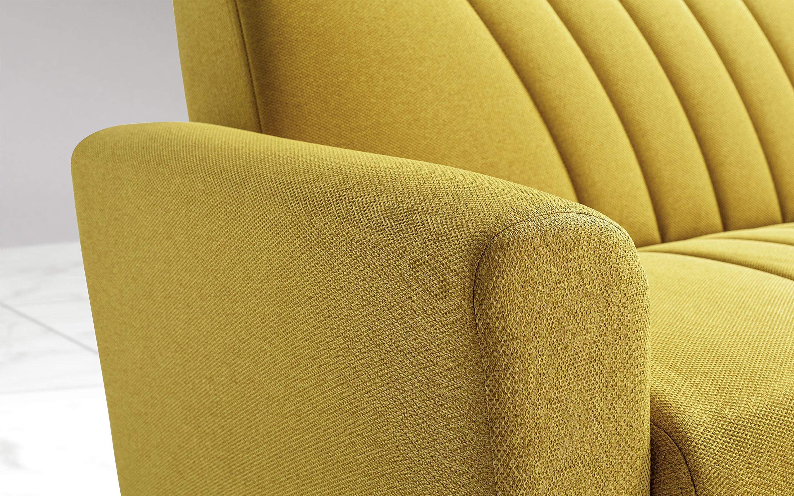 Sofá cama 3 plazas amarillo mostaza con compartimento