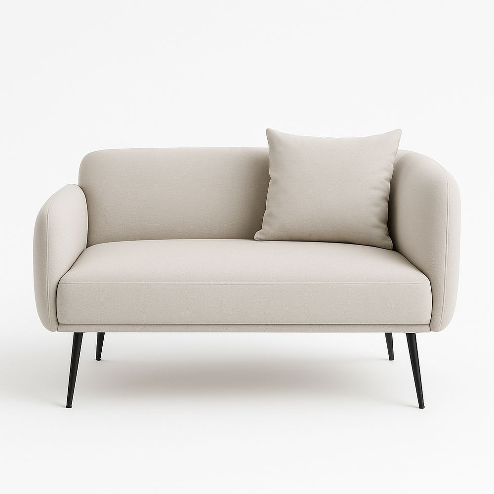 Sofá de Dos Plazas Tela Poliester Beige Patas de Metal Negro 140cm