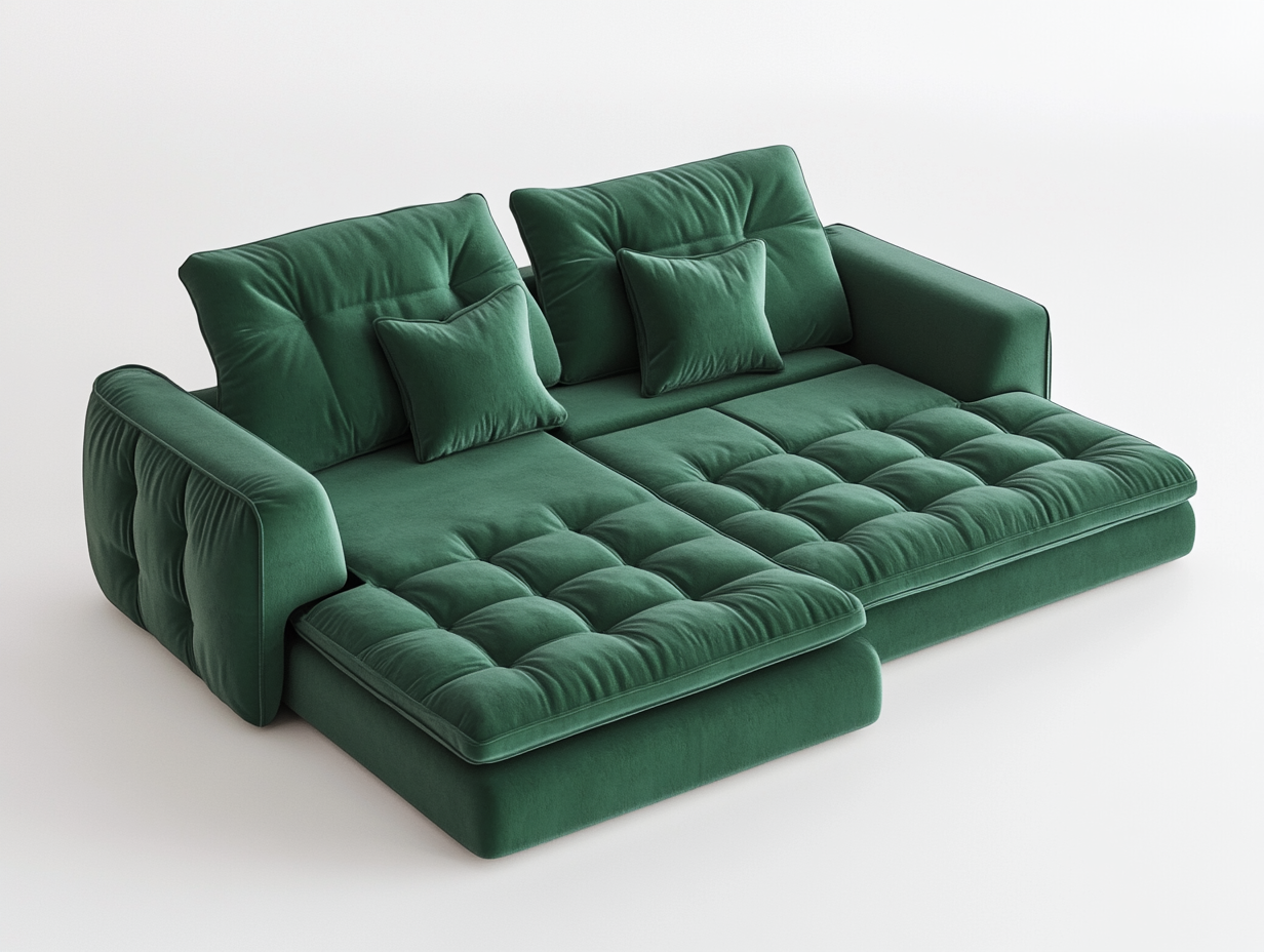 Sofá de terciopelo verde con chaise longue para sala de estar tamaño grande