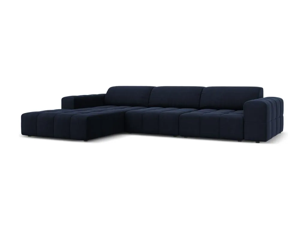 Sancaldeco - Sofá esquinero izquierdo Sancaldeco 4 plazas de terciopelo azul oscuro - 284x166x70cm 38965GYTF