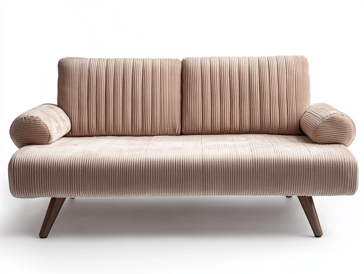 Sofá de dos plazas tapizado en pana acanalada rosa con patas de madera 160x85cm