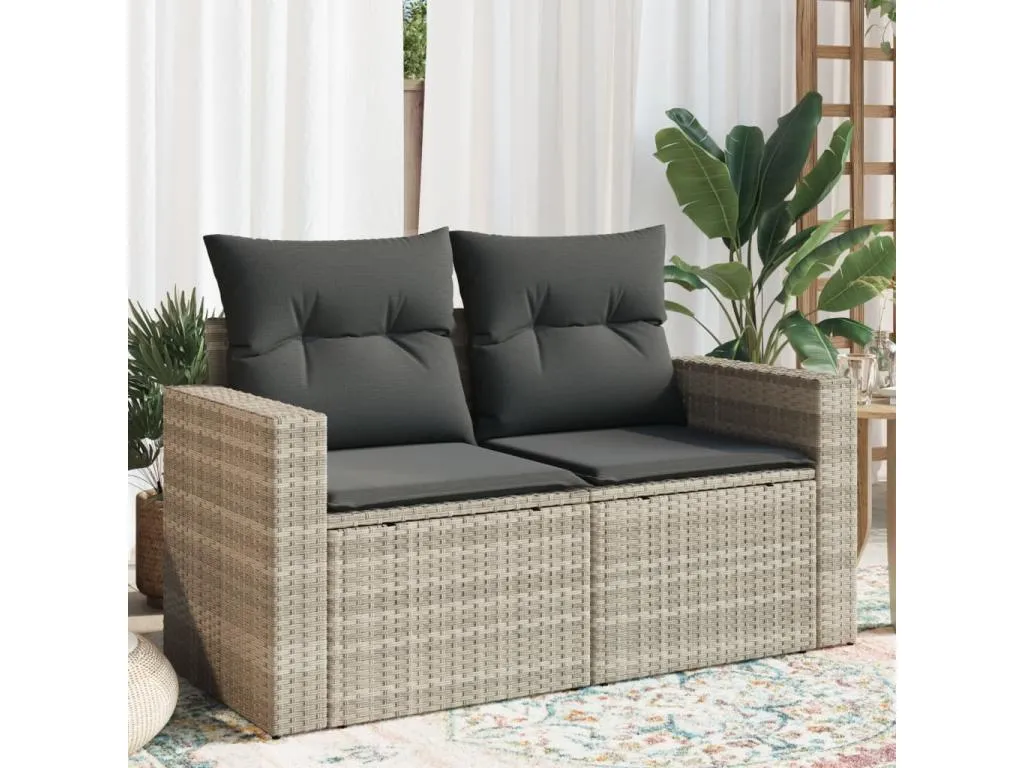 Sofá de jardín con cojines 2 plazas ratán sintético gris claro