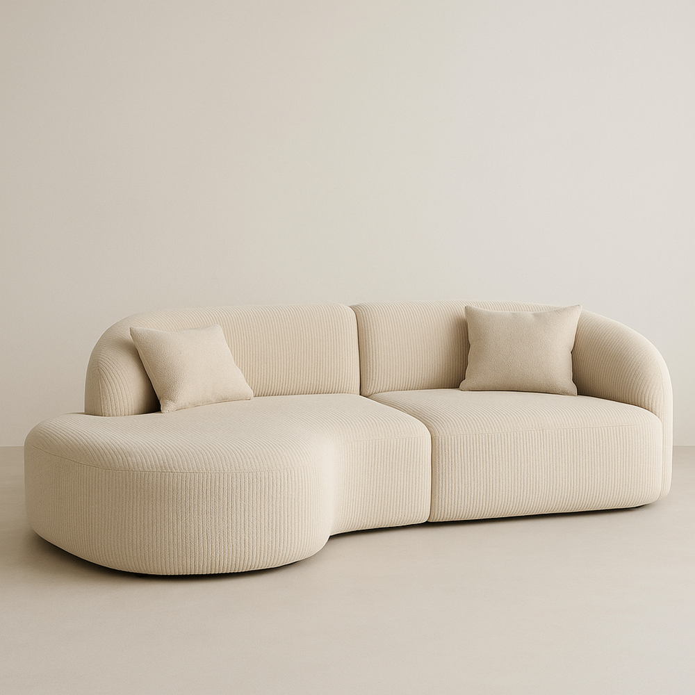 Sofá Beige Modular Salón 3 Plazas Curvo Tela