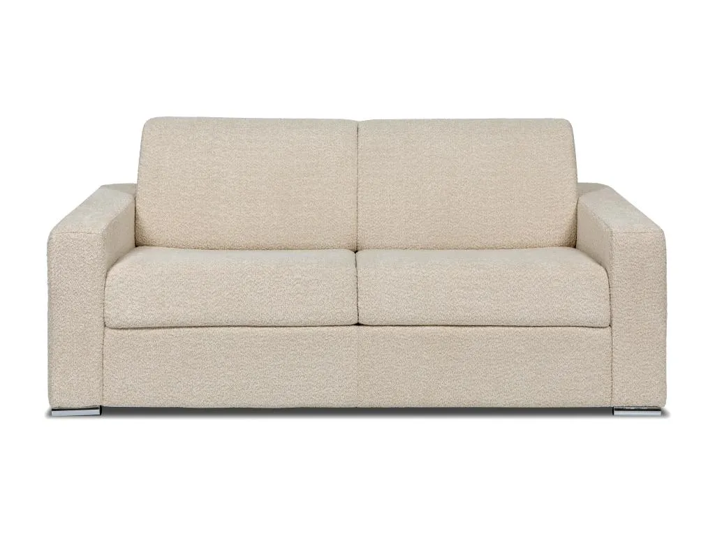 Sofá cama de 3 plazas de apertura rápida de tela rizada beige - Colchón con láminas anchas de 140 cm - Colchón de 22 cm Boverdeco
