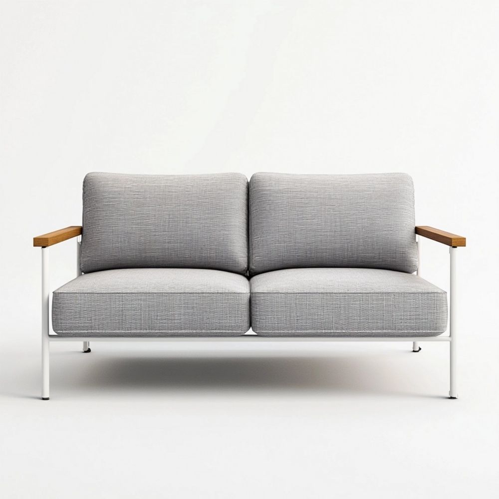 Sofá Dos Plazas Tela Metal Madera Interior/Exterior 150x80 cm Gris