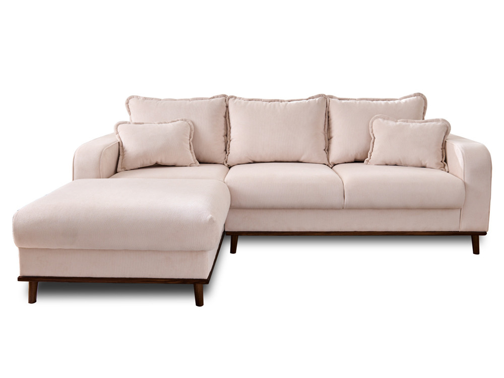 Sofá chaise longue izquierdo de 4 plazas en terciopelo beige wp1227d3