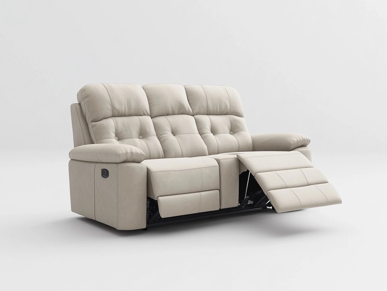 Sofá reclinable de 3 plazas beige forma rectangular piel sintética 200 cm