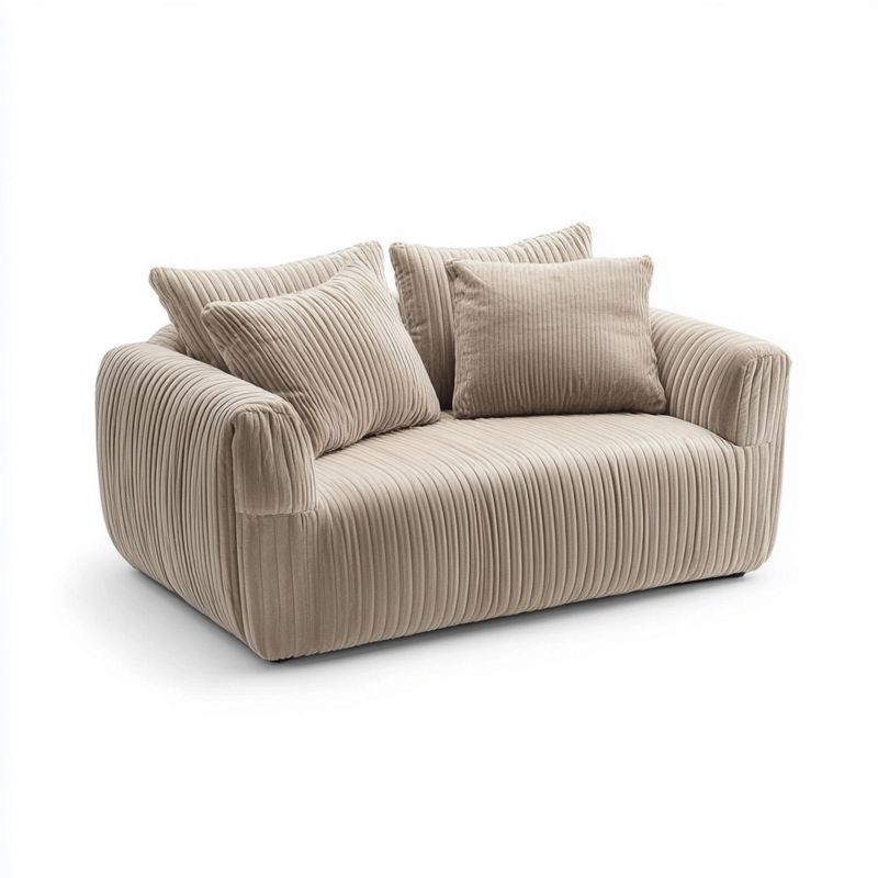 Sofá Beige Terciopelo Acogedor Dos Plazas Moderno