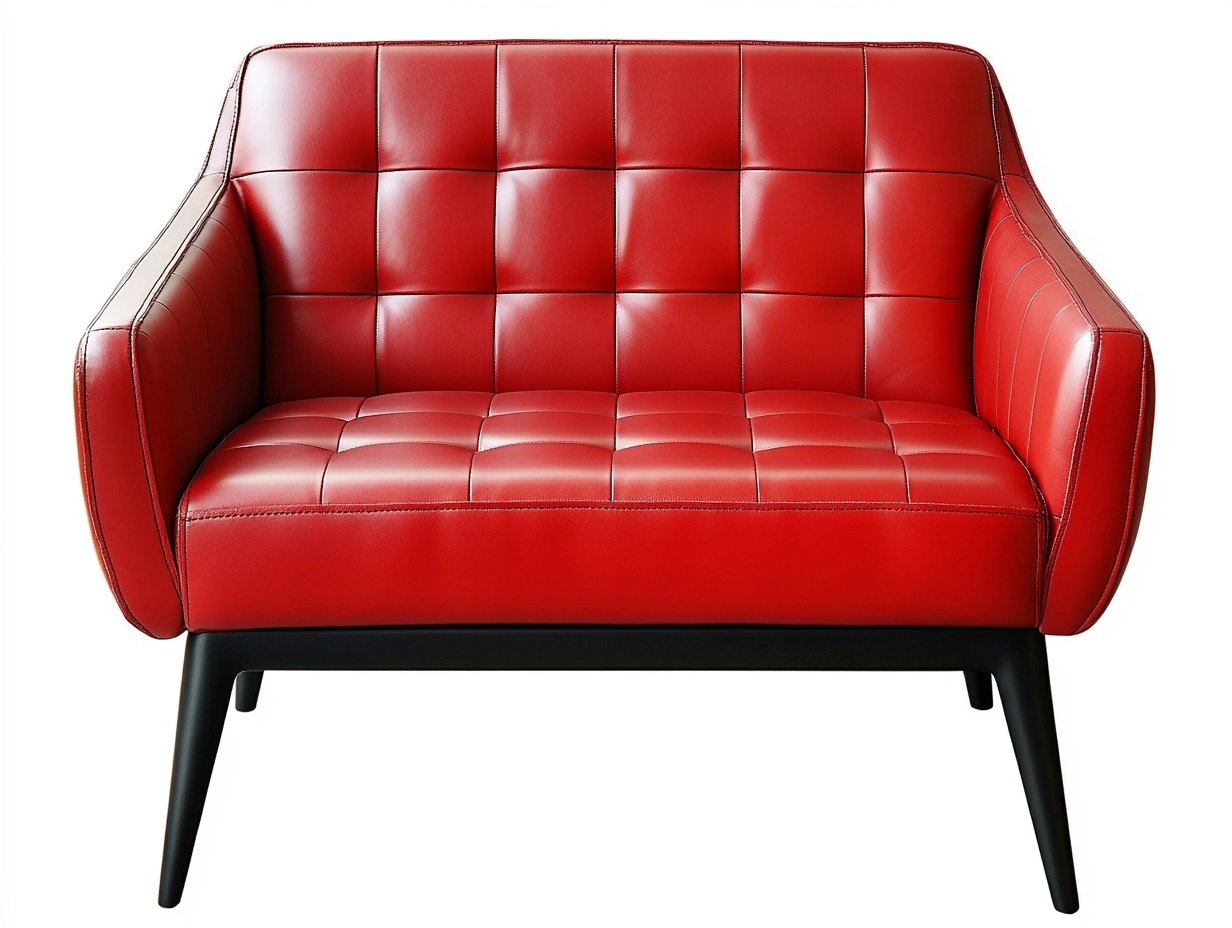 Sofá de dos plazas de piel sintética roja 130x80 cm salón estilo moderno estructura de madera