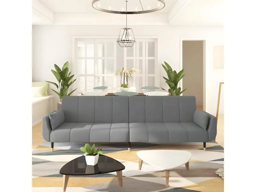 Sofá cama de 2 plazas con dos almohadas terciopelo gris claro