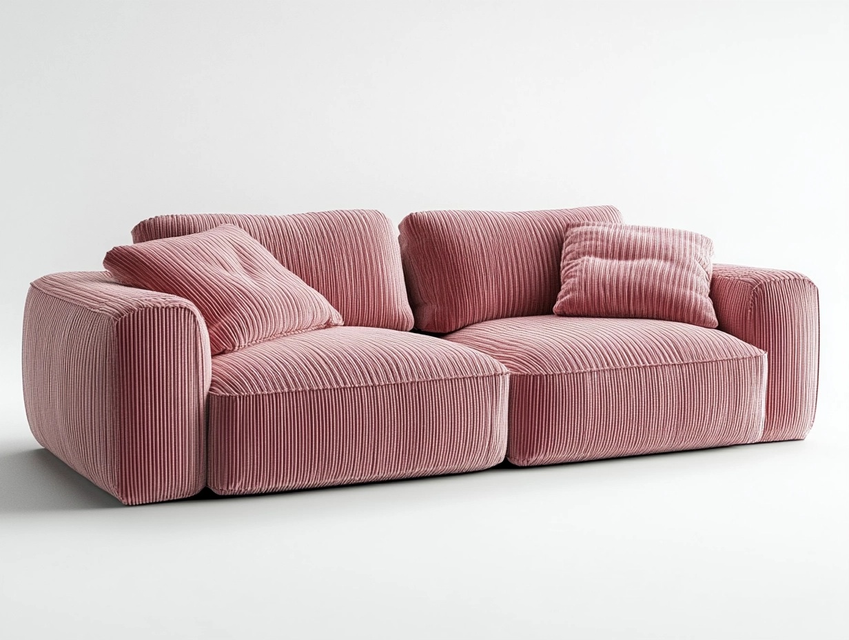 Sofá de Terciopelo Rosa de 2 Plazas con Almohadas