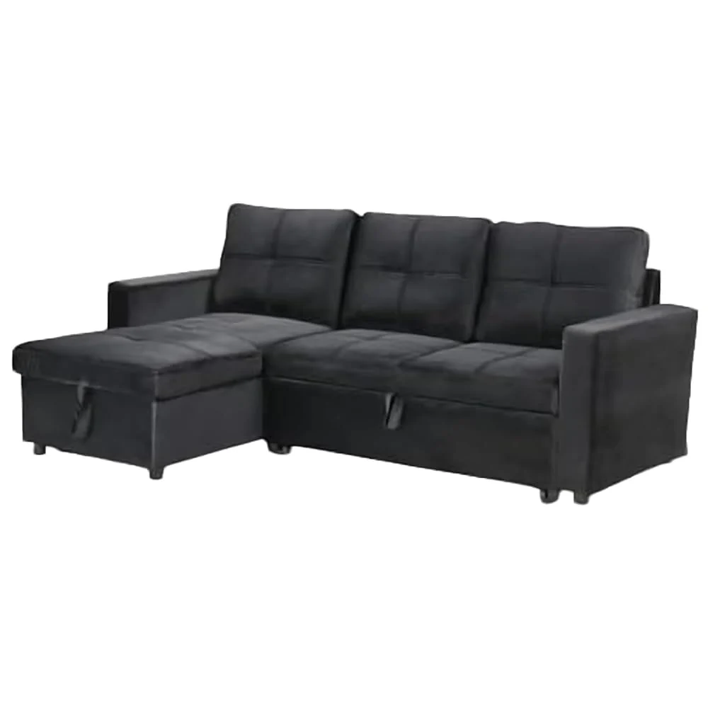 Sofá cama chaise longue moderno con almacenamiento negro
