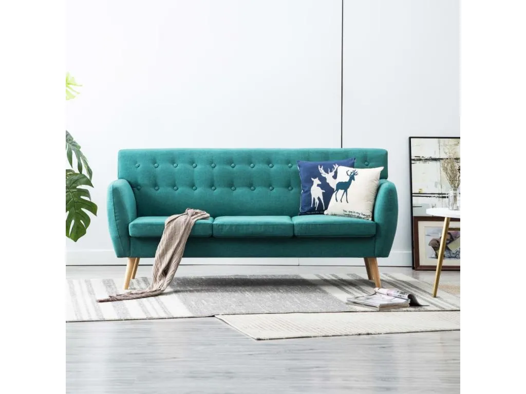 Sofá de 3 plazas tapizado de tela verde 172x70x82 cm