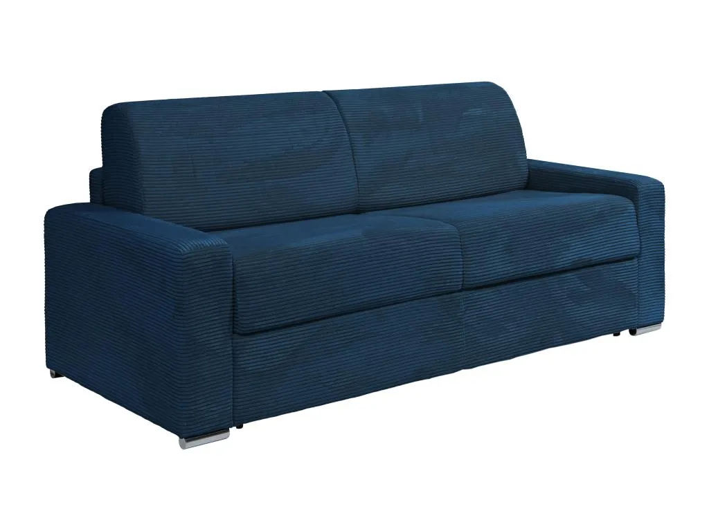 Sofá cama 4 plazas en pana azul con colchón 18 cm - Cama de 160 cm - Biocasahogar YO3480919