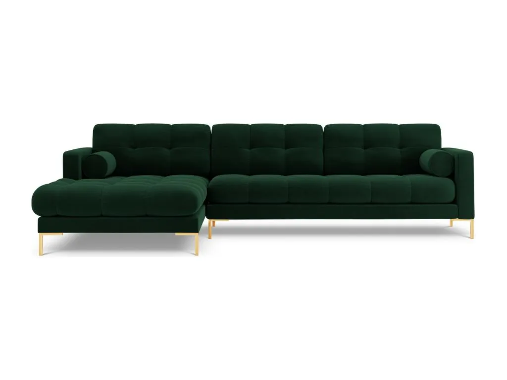 Sofá esquinero izquierdo Biocasahogar 5 plazas de terciopelo verde botella 293x185x75 cm EH8405362