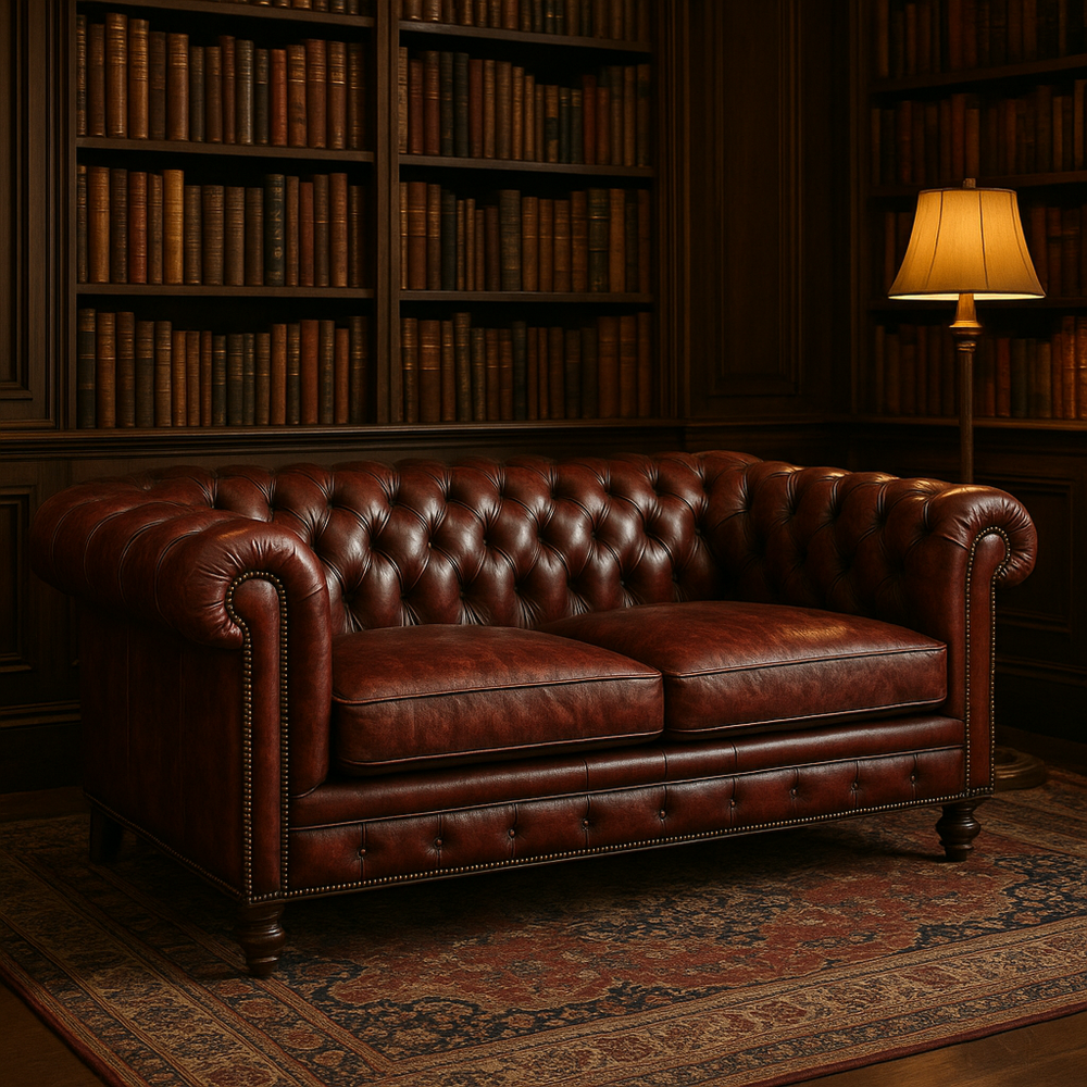 Sofá Chesterfield 2 plazas cuero marrón 200x90x75 cm