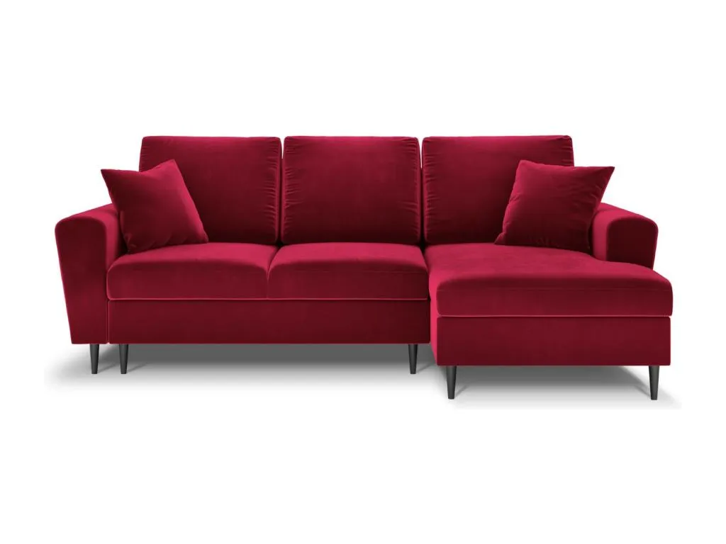 Prietocasa - Sofá cama esquinero derecho con baúl de almacenaje Prietocasa 4 plazas de terciopelo rojo - 241x145x88cm