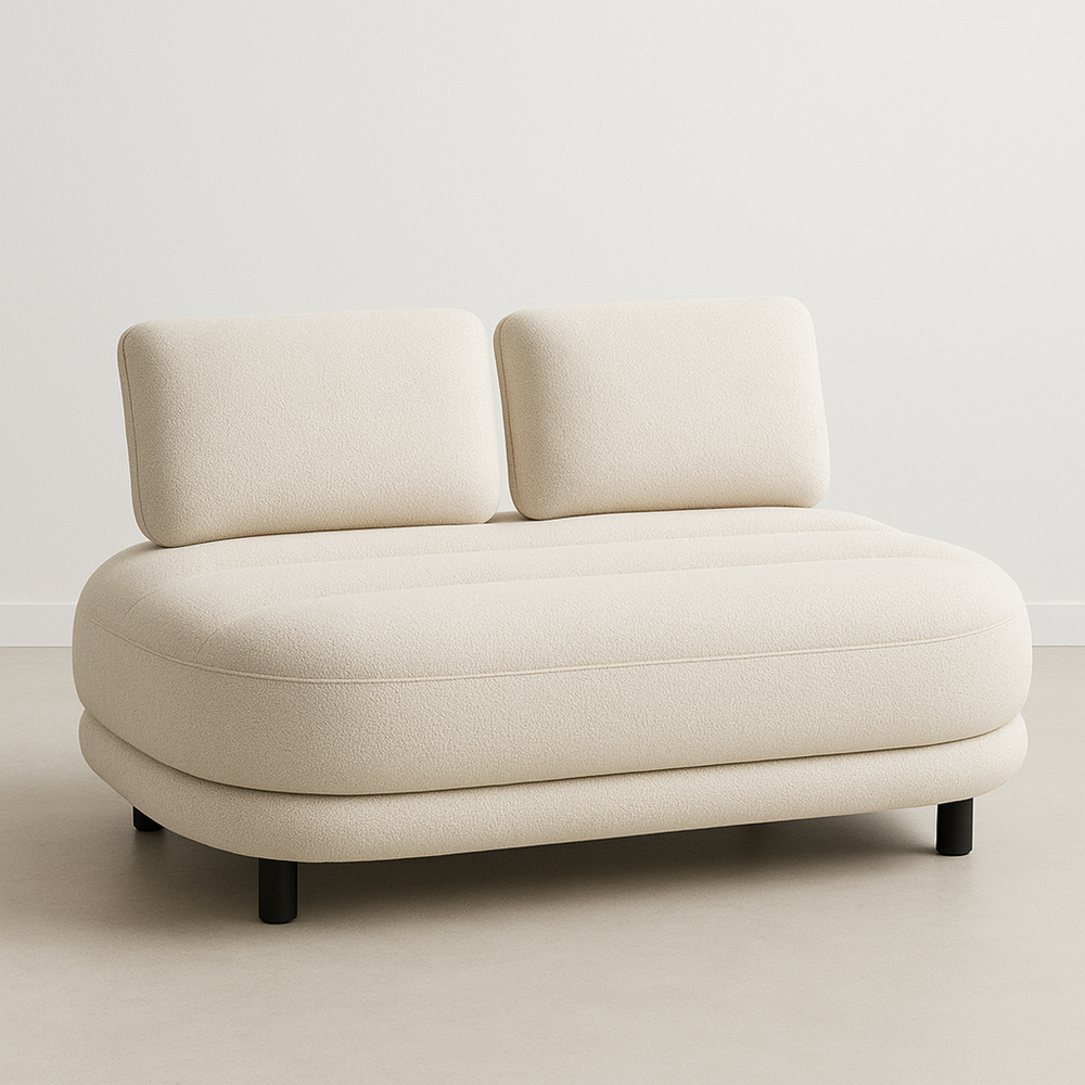 Sofá Beige Dos Plazas Sala de Estar Moderno 150x85x80 cm Tela