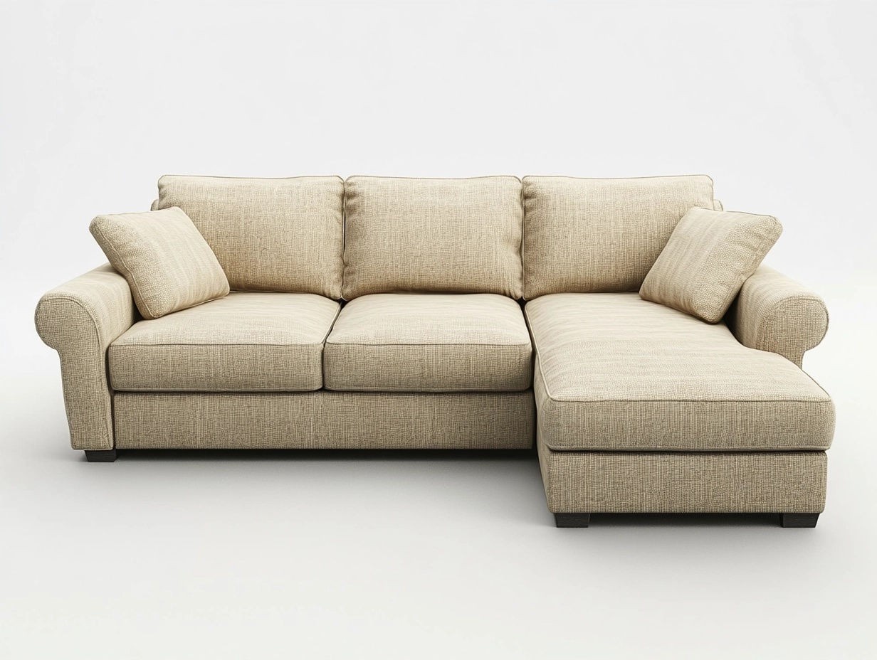 Sofá Seccional de Tela Beige con Chaise Longue y Cojines, 240 cm x 160 cm x 90 cm