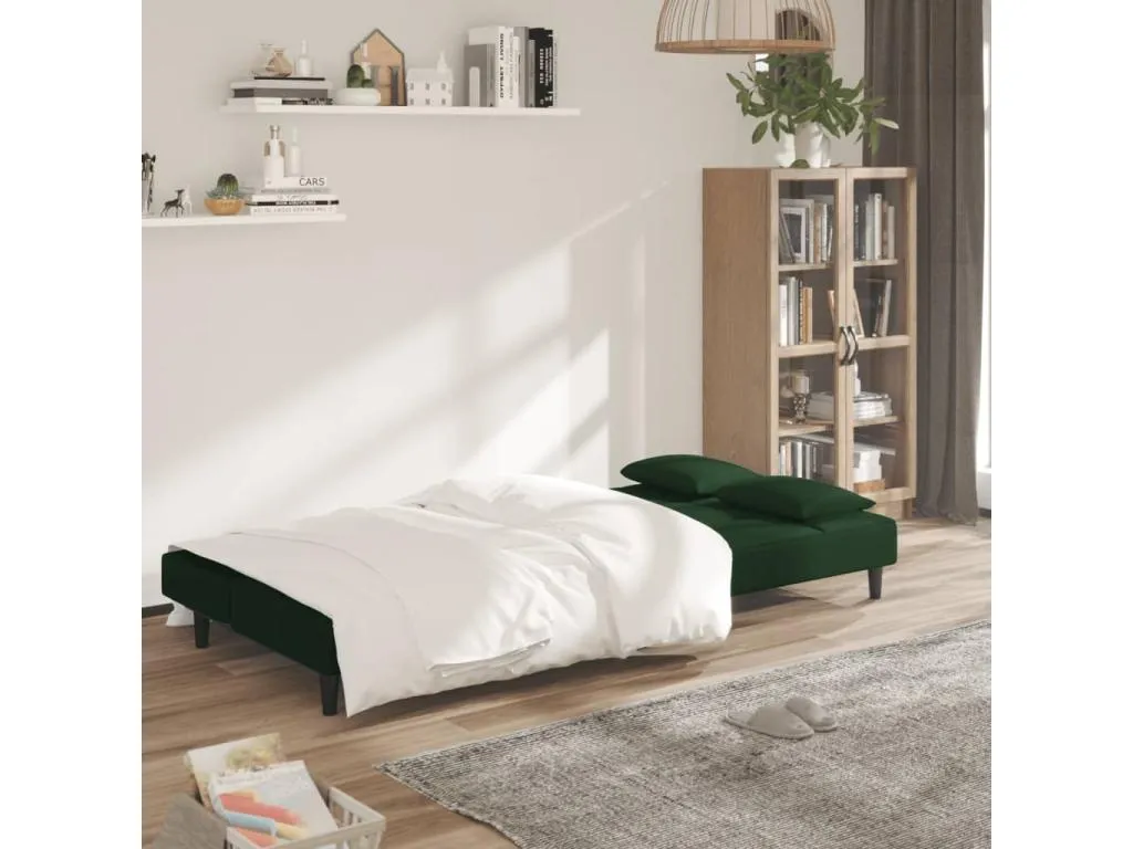 Sofá cama de 2 plazas con dos almohadas terciopelo verde oscuro