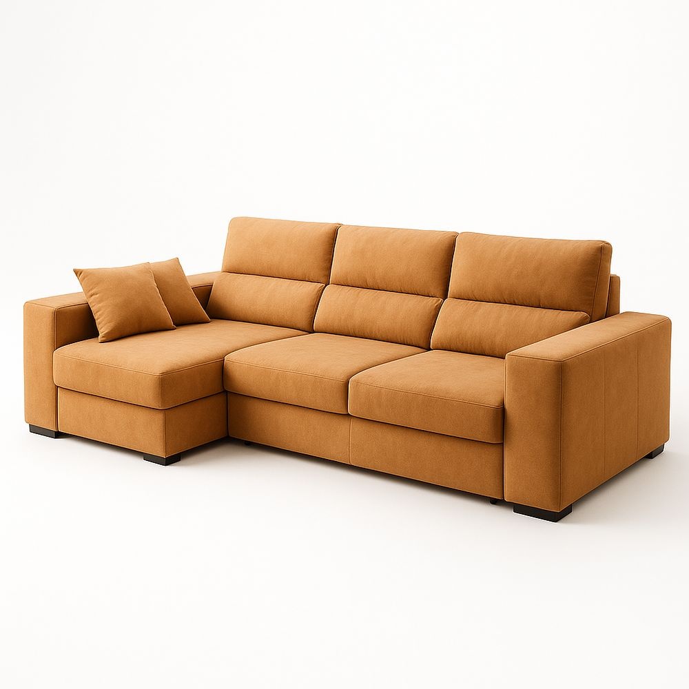 Sofá Seccional Chaise Salón 300x200 cm Comodidad Óptima Mostaza Tela