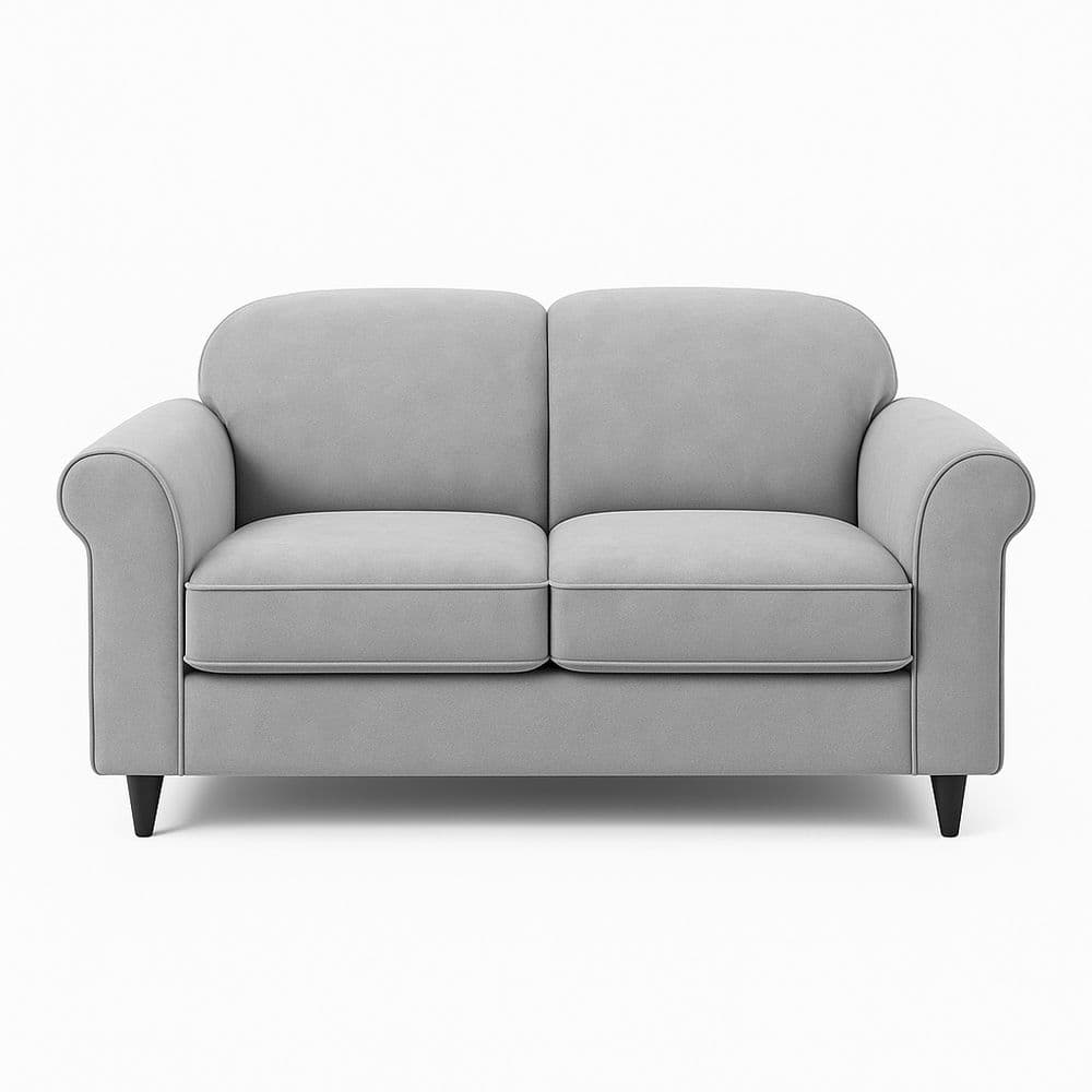 Sofá de tela gris dos plazas estructura de madera maciza 150cm