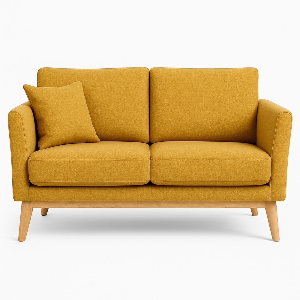 Sofá de Dos Plazas en Tela Poliéster Amarillo con Patas de Madera 146x85x83cm