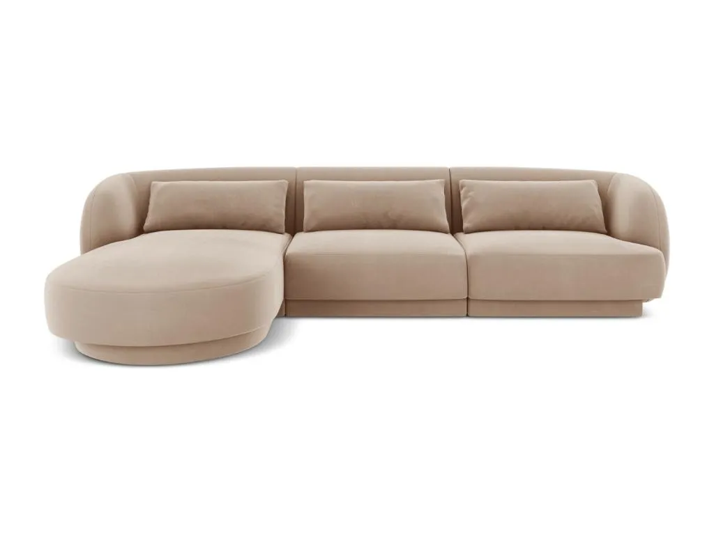 Prietocasa - Sofá esquinero izquierdo Prietocasa 4 plazas de terciopelo beige - 255x156x70cm