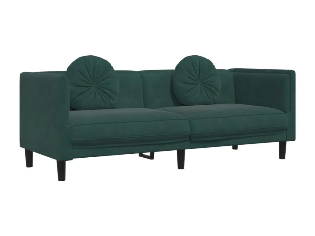 Sofá con cojines 3 plazas terciopelo verde oscuro
