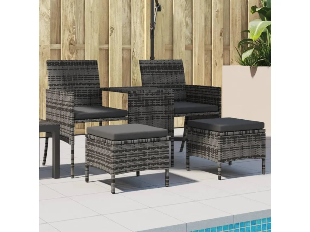 Sofá de jardín 2 plazas con mesa y taburetes ratán PE gris 96885BUML