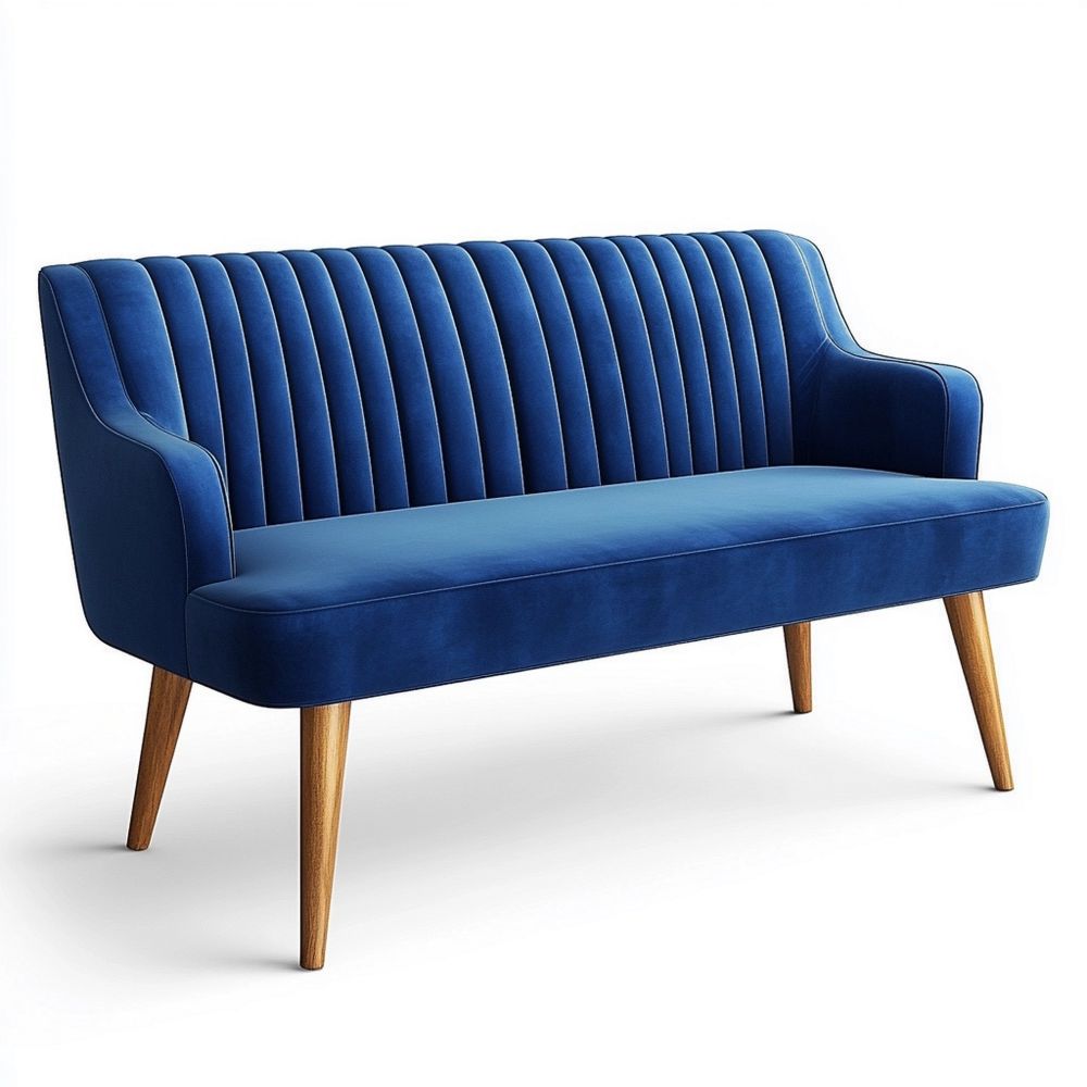 Sofá de dos plazas tapizado en terciopelo azul con patas de haya maciza 150x75x85 cm Azul