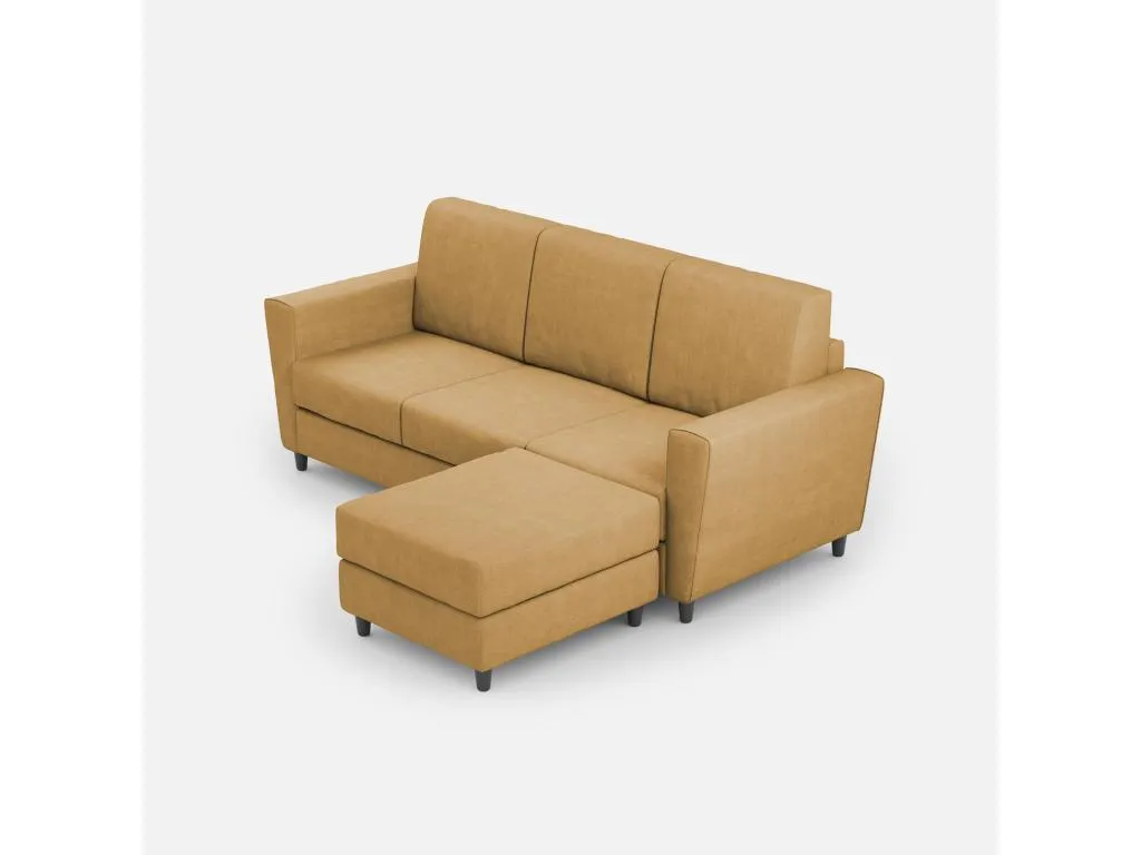 Sofá Casabellaes 3 plazas (tres plazas de 60 cm) puf dimensiones exteriores L.212 P.155 color ocre 60314NPUZ