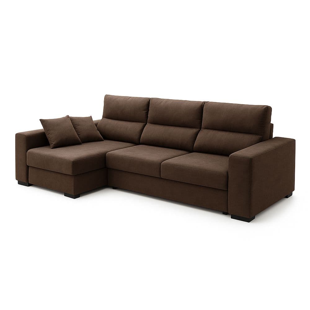 Sofá Chaise Longue Marrón Tela Poliéster 280cm x 160cm x 90cm