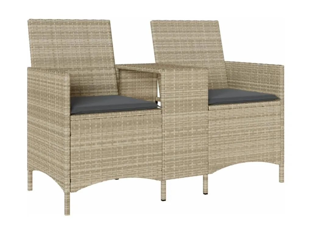 Sofá de jardín de 2 plazas con mesa y cojines de resina trenzada ufup81195