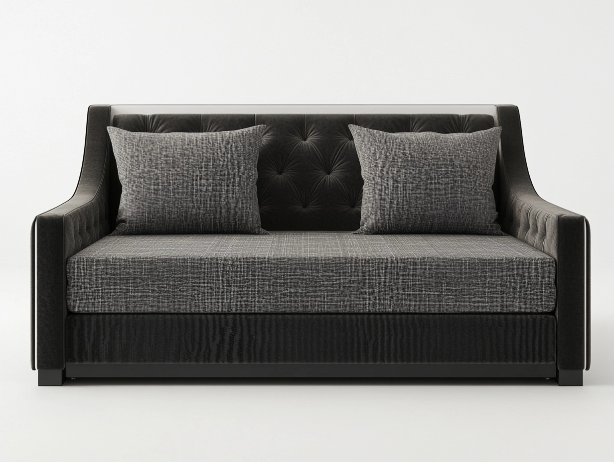 Sofá moderno de dos plazas 150cm ideal para sala estilo contemporáneo tapizado en lino y terciopelo color gris oscuro