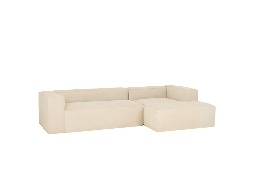 Sofá de 2 plazas con chaise longue derecho en pana blanca – 250x70x175 cm – Biocasahogar WW7706301