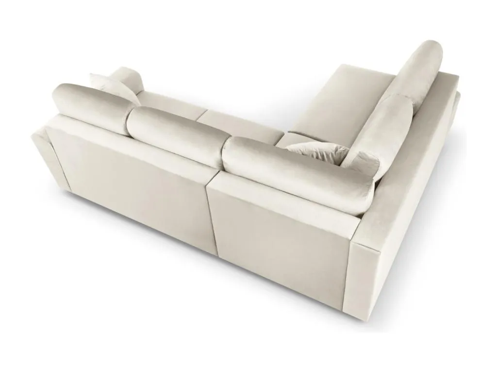 Micasacool - Sofá cama esquinero izquierdo con baúl de almacenaje Micasacool 5 plazas de terciopelo beige claro - 243x194x88cm