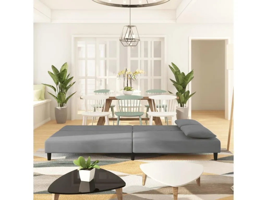 Sofá cama de 2 plazas con dos almohadas terciopelo gris claro UAWC21253